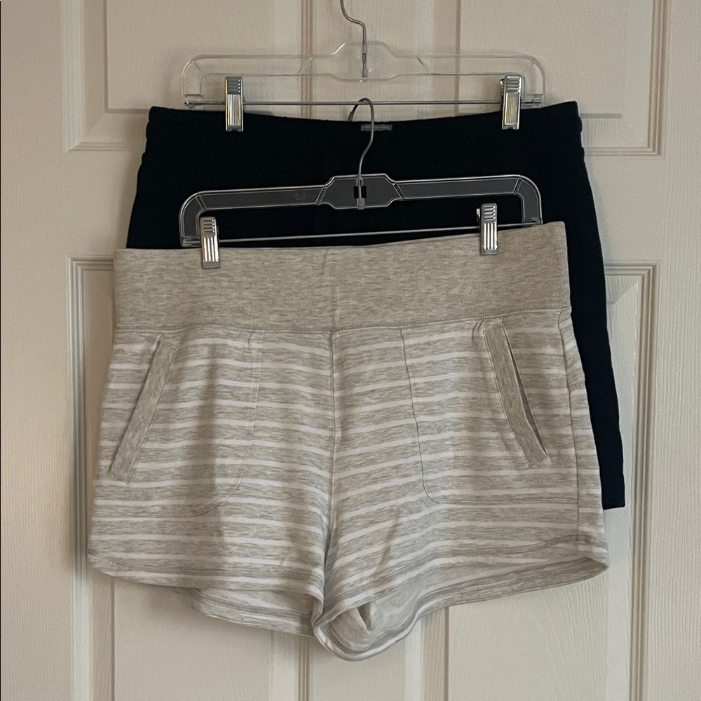 Athleta Striped Light Gray and GAP Black Athletic Lounge Shorts SIZE L